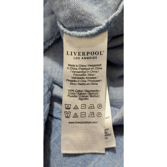 Liverpool sz M Shirt Dress + belt blue button front short cuff sleeves 1443 - Picture 6 of 6